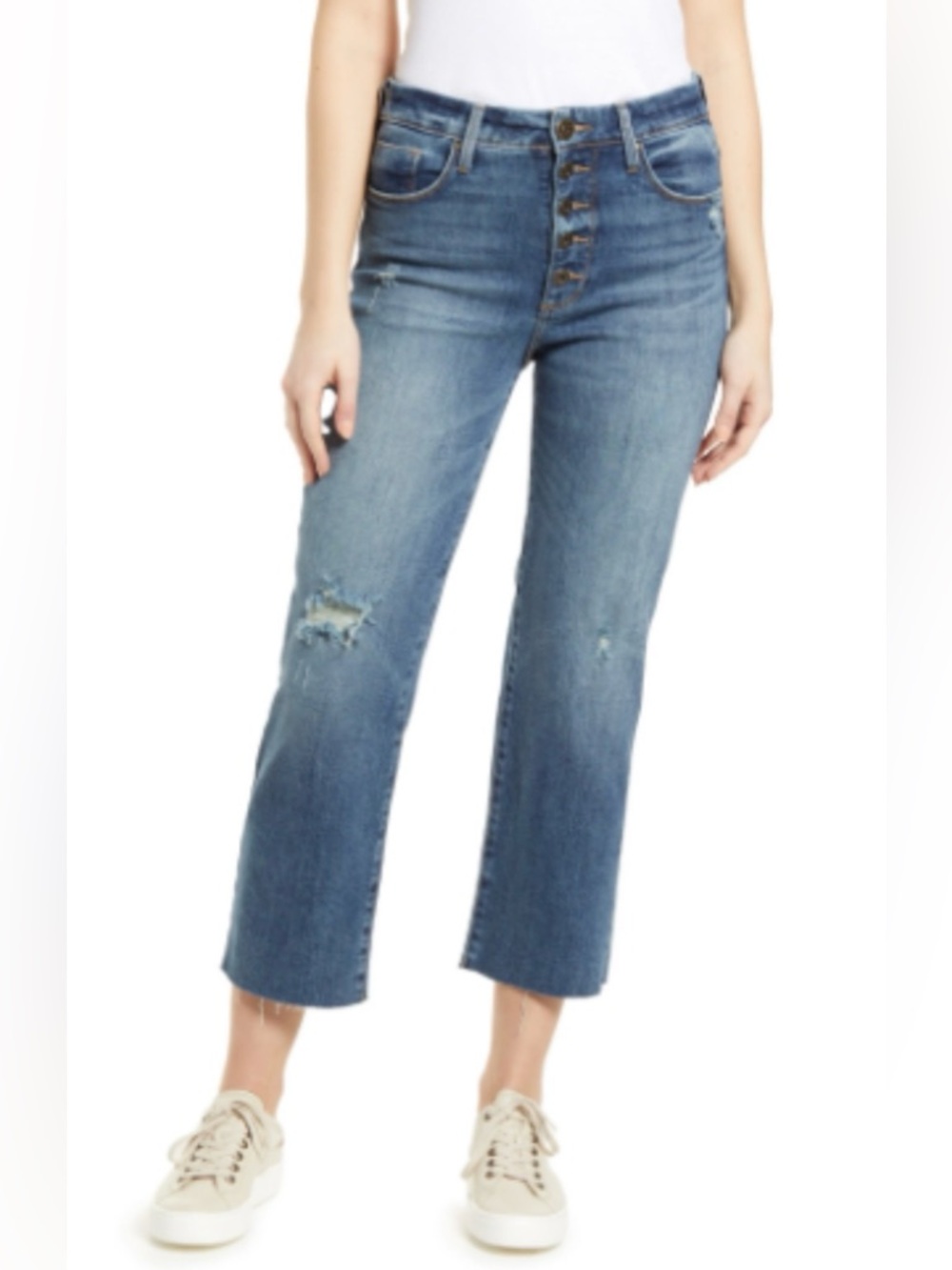 Whetherly James Distressed High Waist Button Fly Wide Leg Jeans | 4